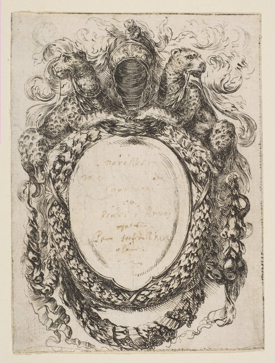 Cartouche couronné par un casque et des léopards, 1647 - Stefano della Bella