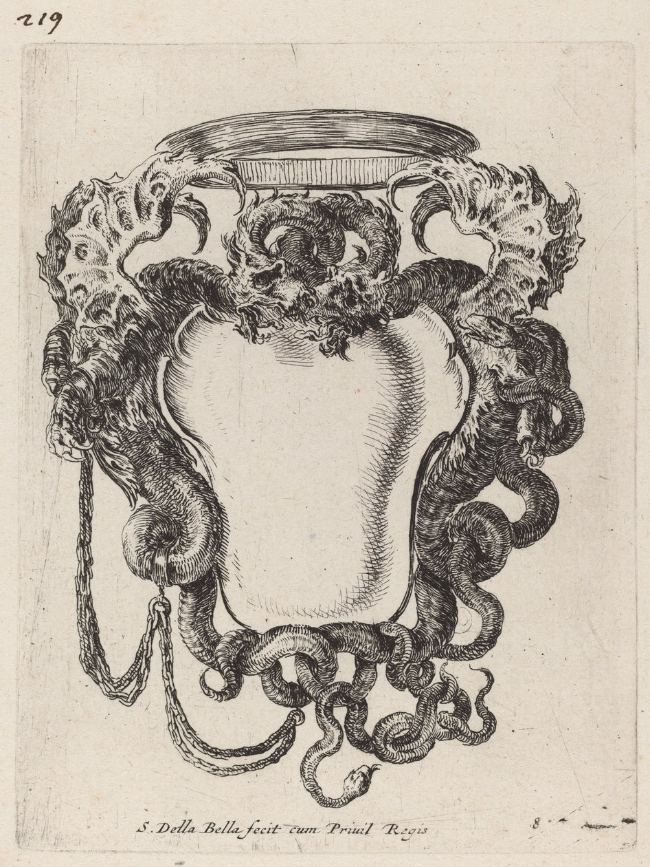 Cartouche flanqué de dragons - Stefano della Bella