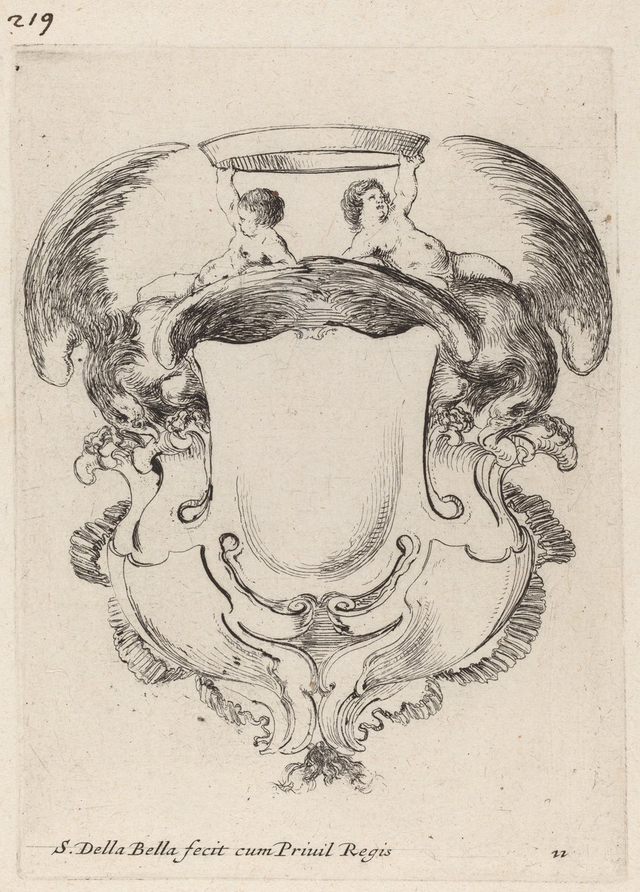 Cartouche avec des aigles et deux enfants tenant une couronne - Stefano della Bella