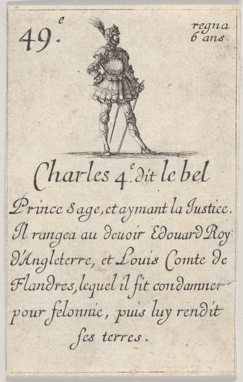 Charles IV dit le Bel, Prince sage, du Jeu des Rois de France, 1644 - Stefano della Bella