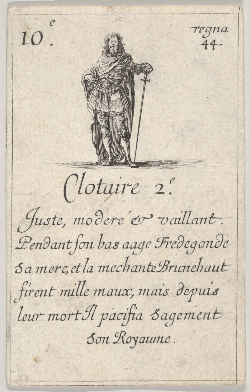 Clotaire II Juste, modéré..., du Jeu des Rois de France, 1644 - Stefano della Bella