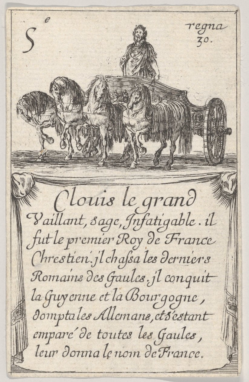 Clovis le grand Vaillant, sage..., du Jeu des Rois de France, 1644 - Stefano della Bella