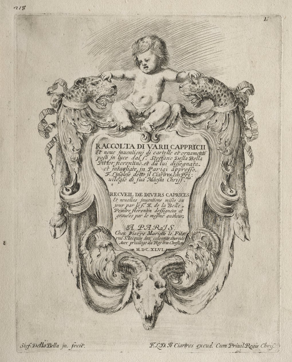 Collection de divers caprices et nouveaux dessins de cartouches et ornements : No 1, page de titre - Stefano della Bella