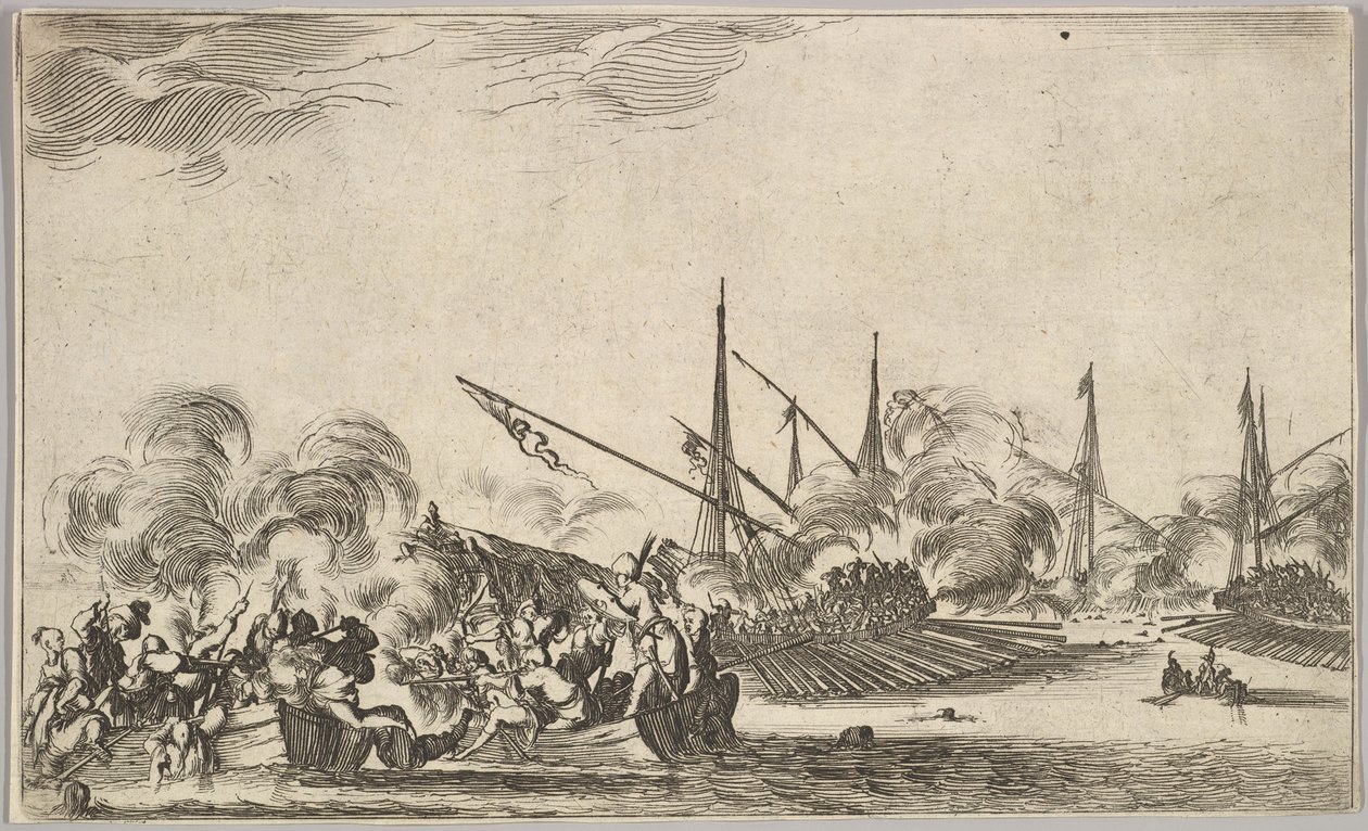 Combat entre plusieurs chaloupes et navires, deux groupes d