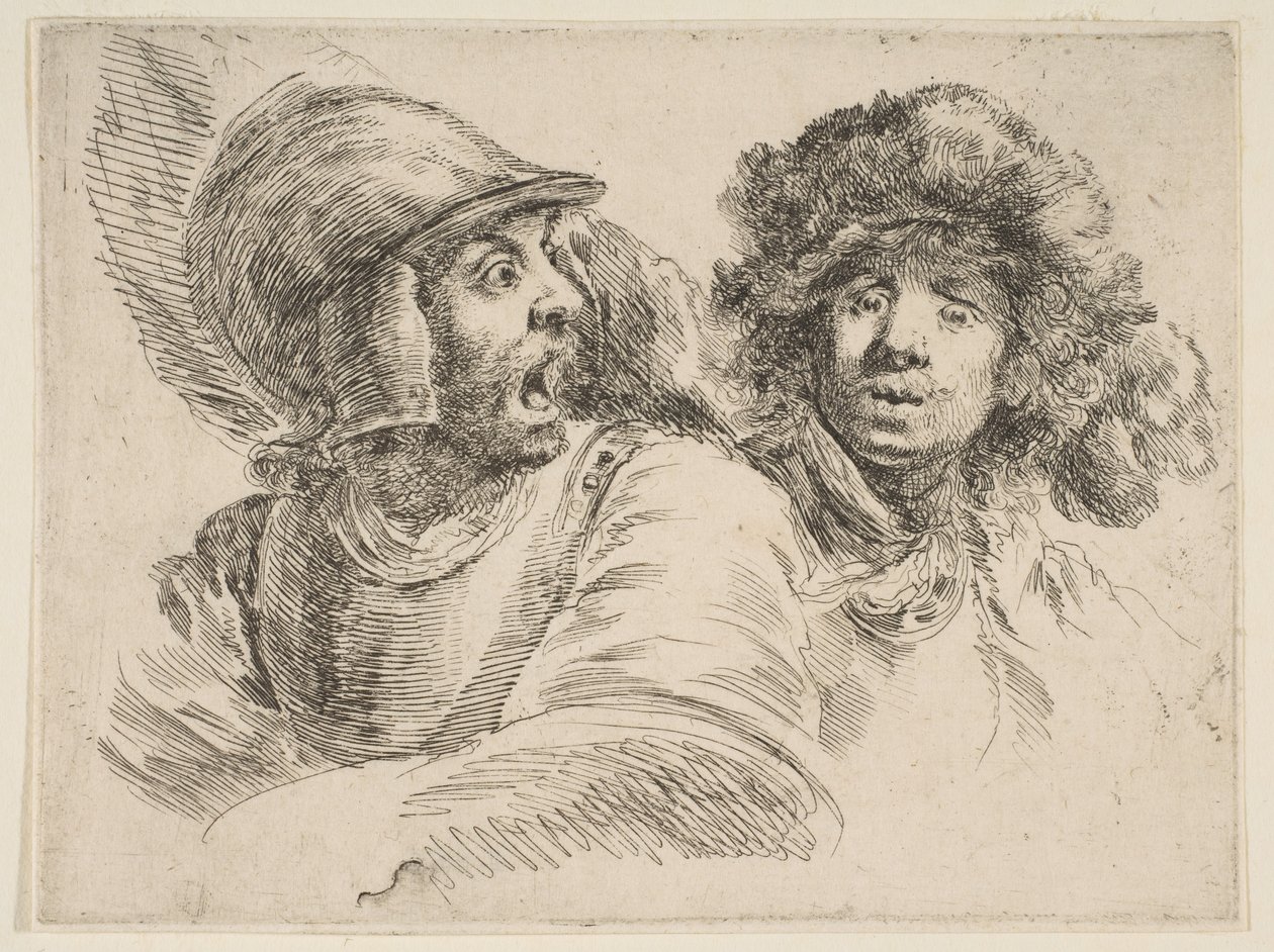 Soldat effrayé et un homme avec un chapeau de fourrure, vers 1652 - Stefano della Bella