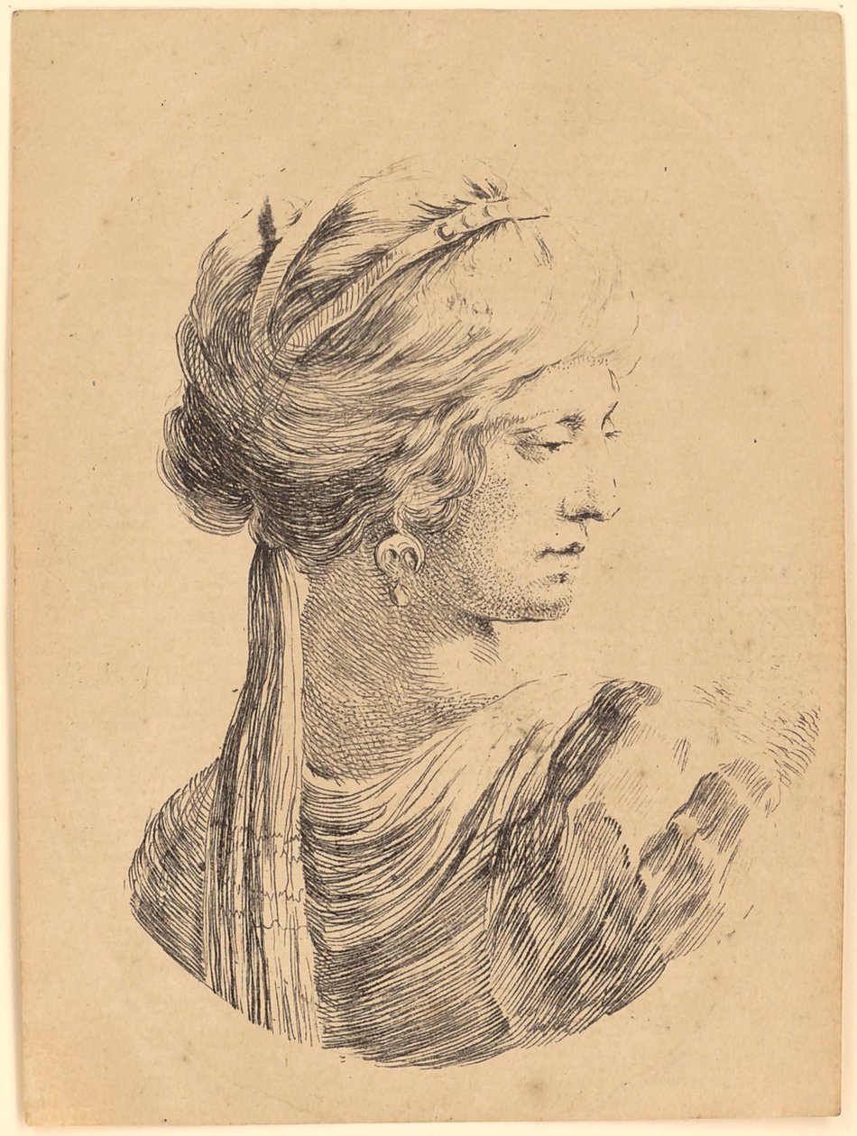 Jeune femme portant un turban, vue de trois quarts vers la droite - Stefano della Bella