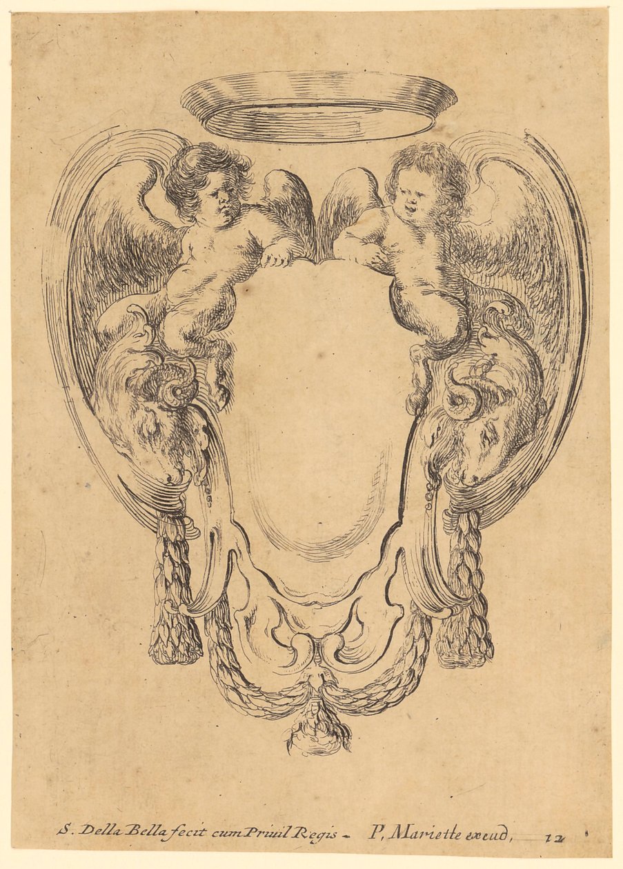 Cartouche représentant des enfants satyres à tête de bélier - Stefano della Bella