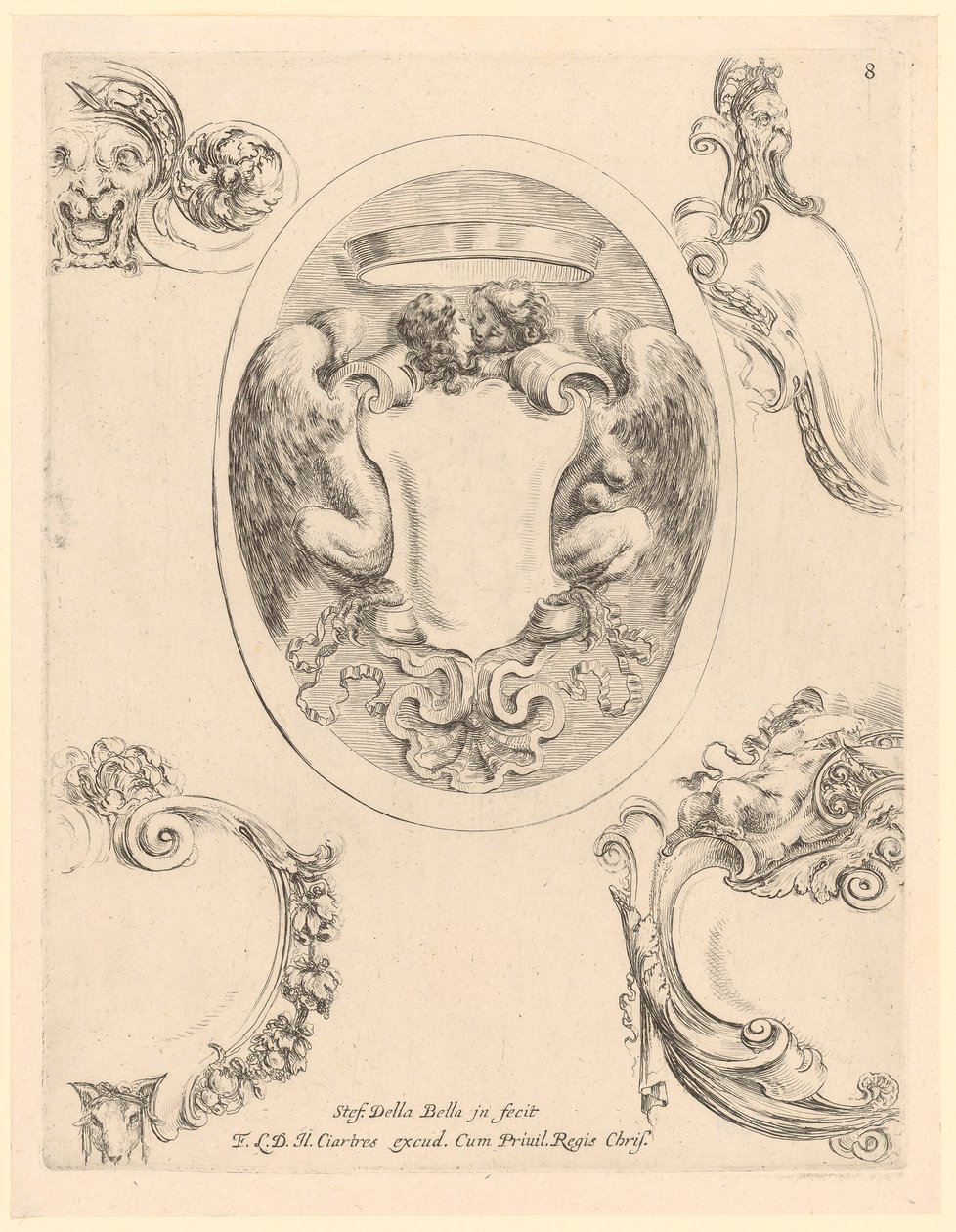 Cartouche représentant deux harpies s