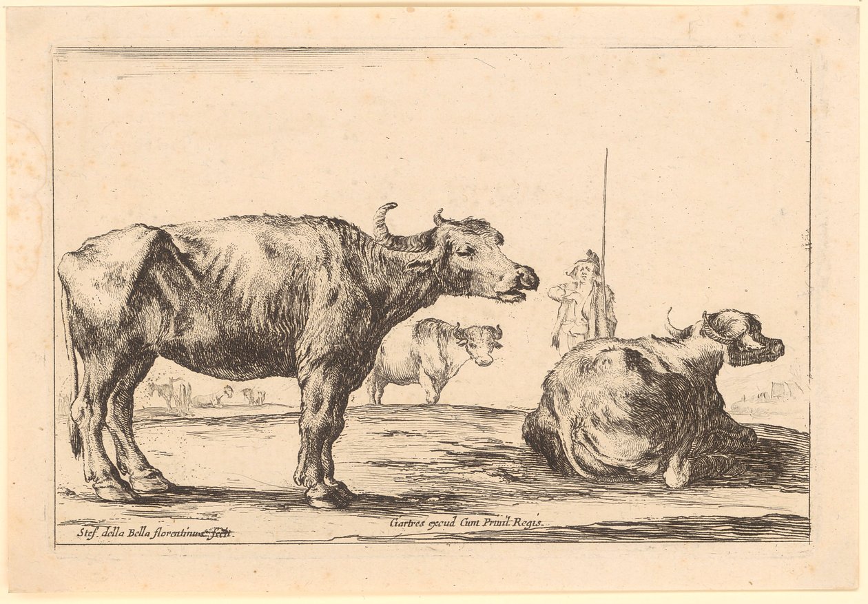 Vaches, planche 8 de la série « Divers personnages » - Stefano della Bella