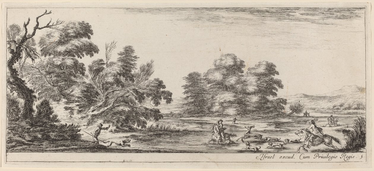 Paysage avec chasse au cerf - Stefano della Bella