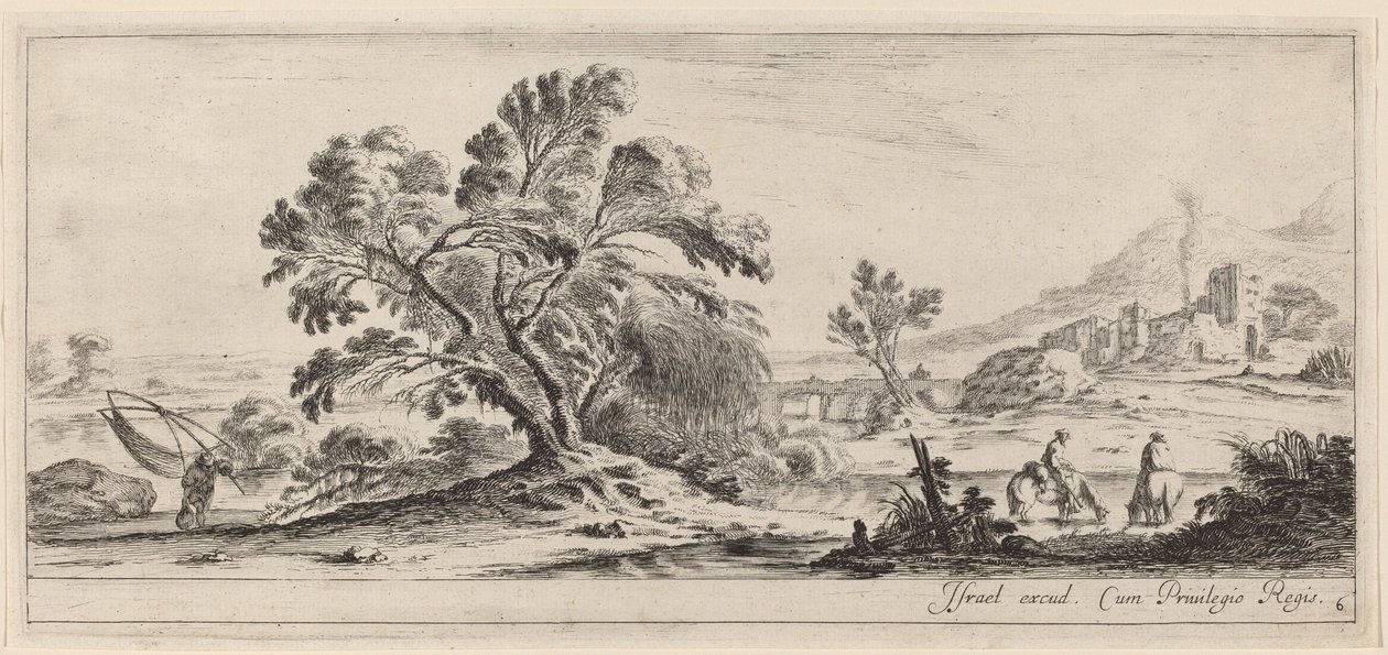 Paysage avec pêcheur portant son filet, en ou avant 1647 - Stefano della Bella