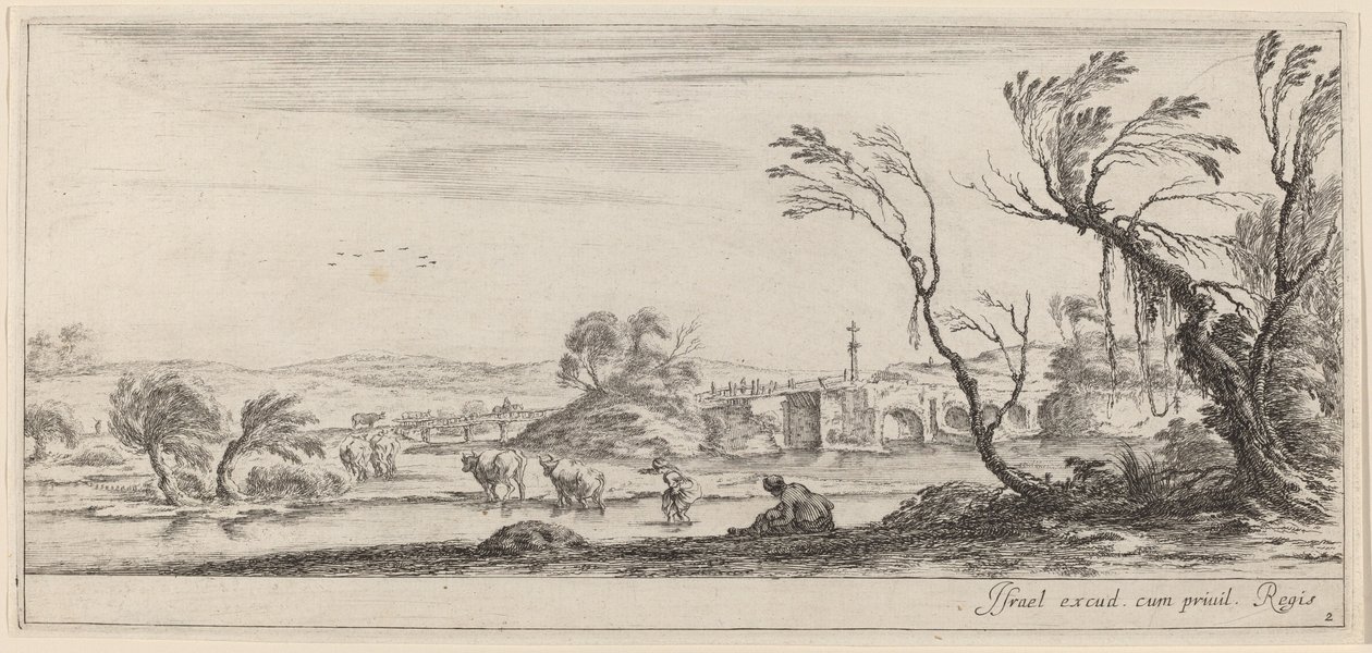 Paysage avec paysan se préparant à traverser un ruisseau, en ou avant 1647 - Stefano della Bella