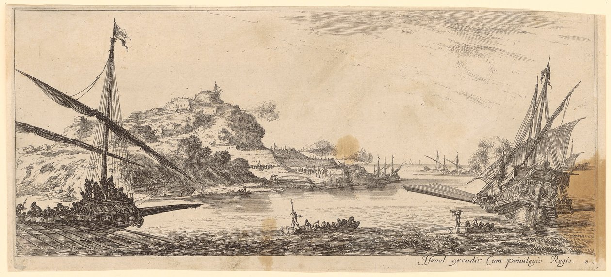Baie avec deux galères et deux bateaux - Stefano della Bella
