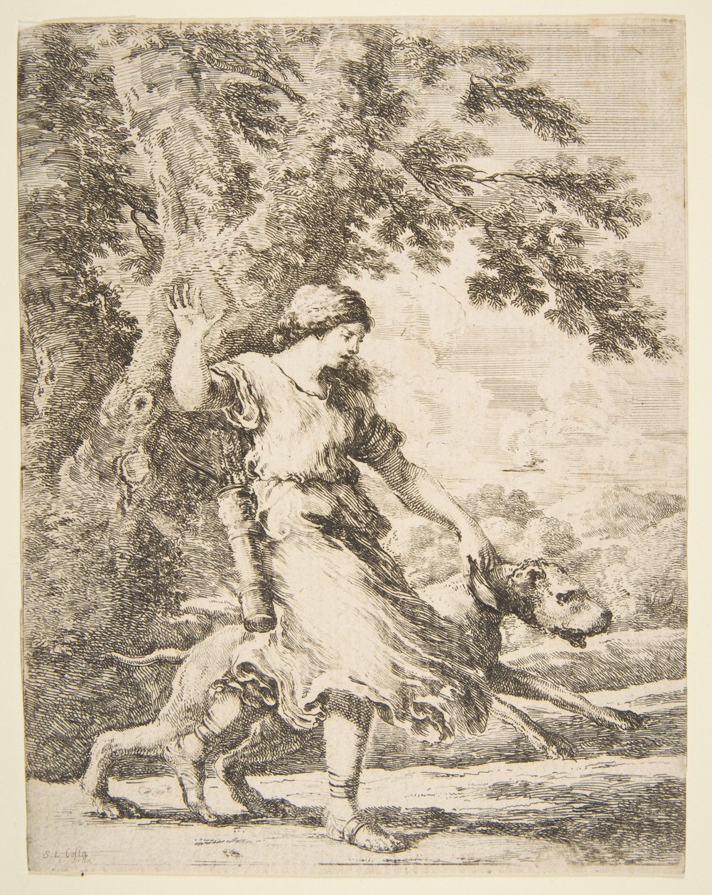 Nymphe tenant un grand chien par le collier, vers 1654 - Stefano della Bella