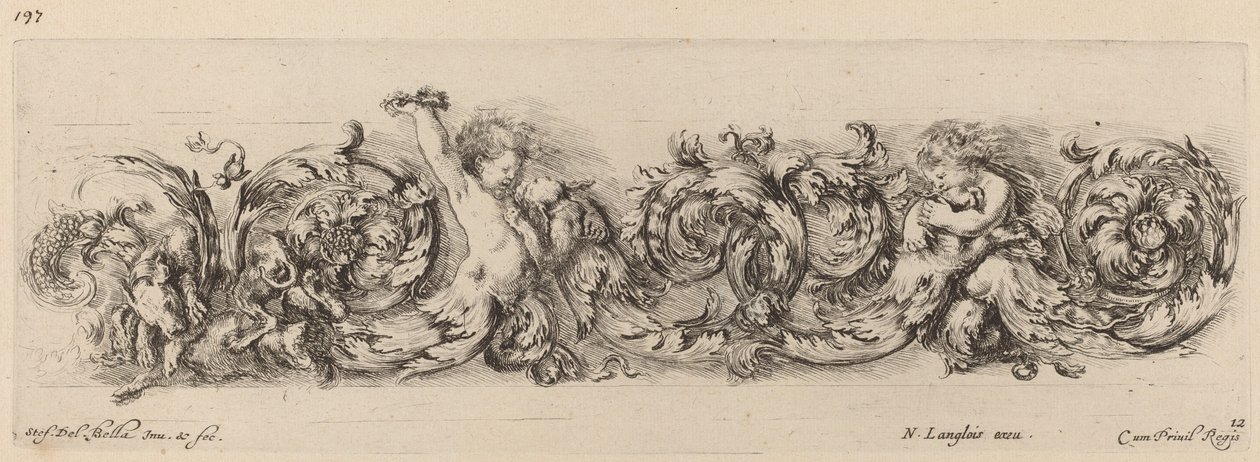 Frise ornementale avec enfants et chiens - Stefano della Bella