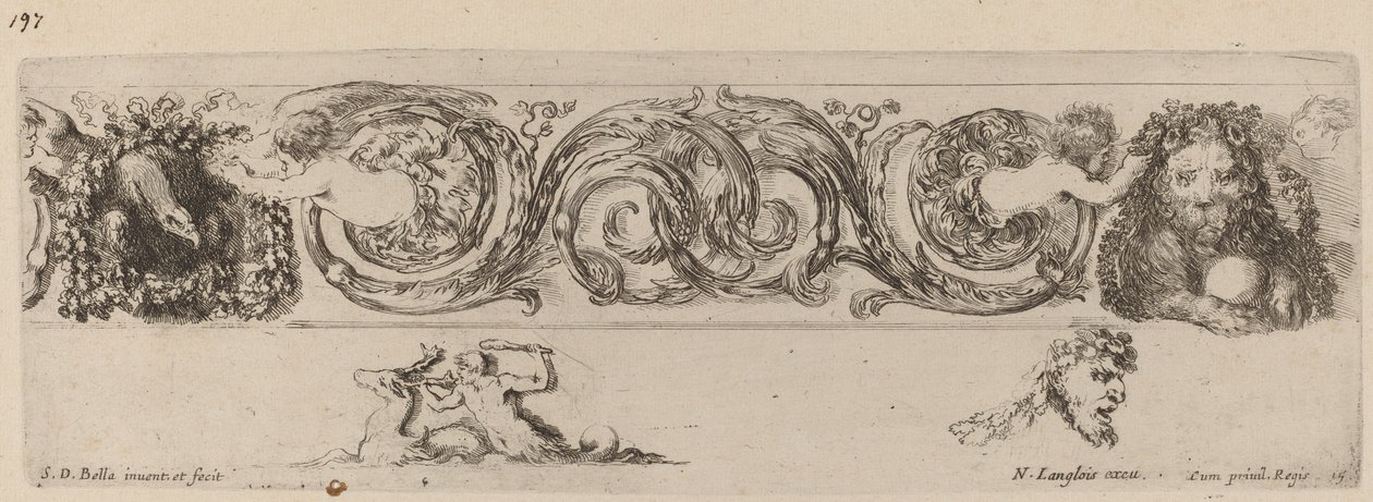 Frise ornementale avec aigle et lion enguirlandés par des enfants, probablement 1648 - Stefano della Bella