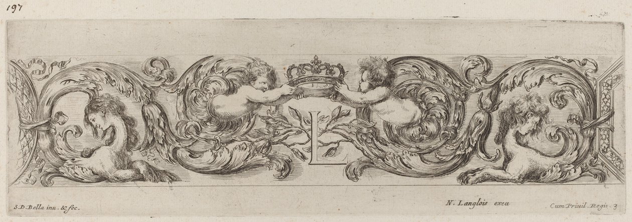 Frise ornementale avec lettre L Louis XIV, probablement 1648 - Stefano della Bella