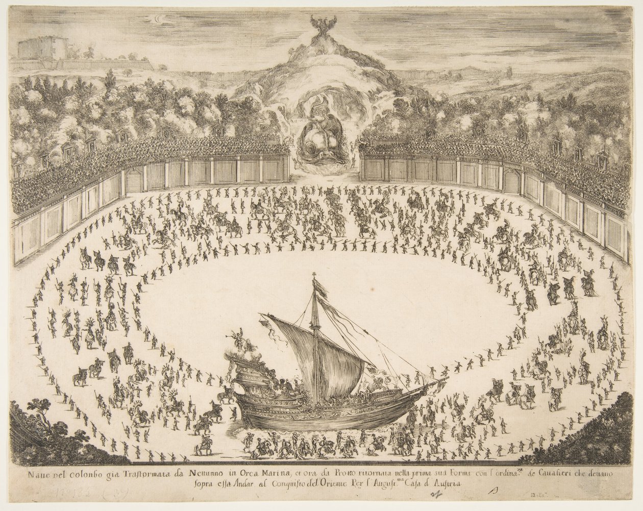 Char de parade en forme de navire, armoiries du Grand-Duc de Modène en haut, 1652 - Stefano della Bella