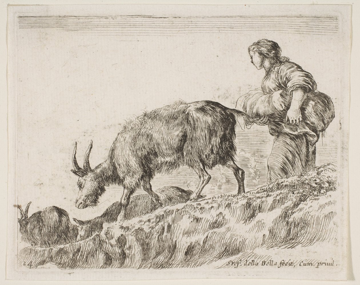 Bergère gardant des chèvres, de Diversi animali - Stefano della Bella