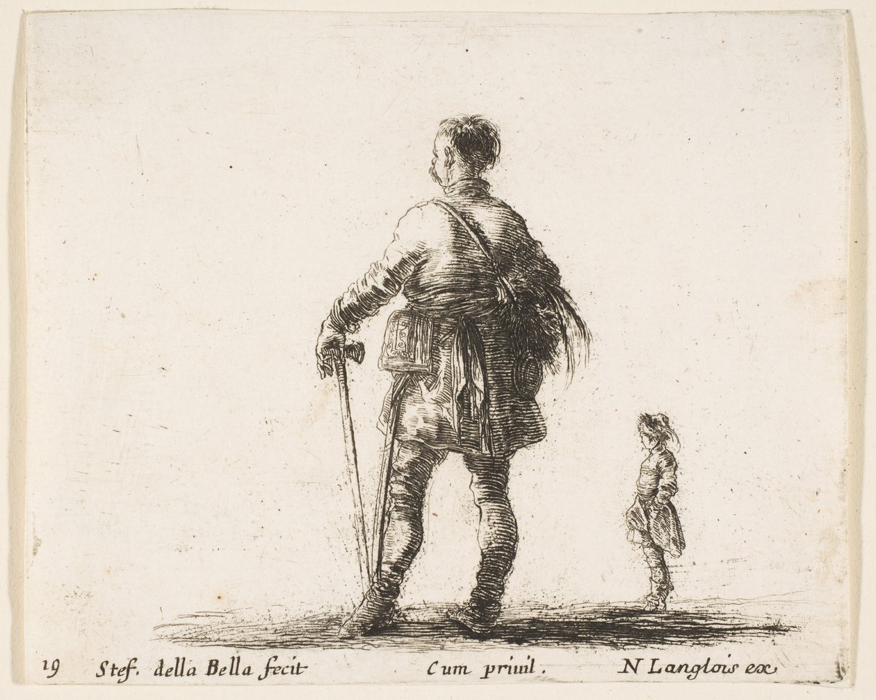 Un noble polonais en habit de cour, debout au centre, vu de dos, et..., vers 1644-47. - Stefano della Bella
