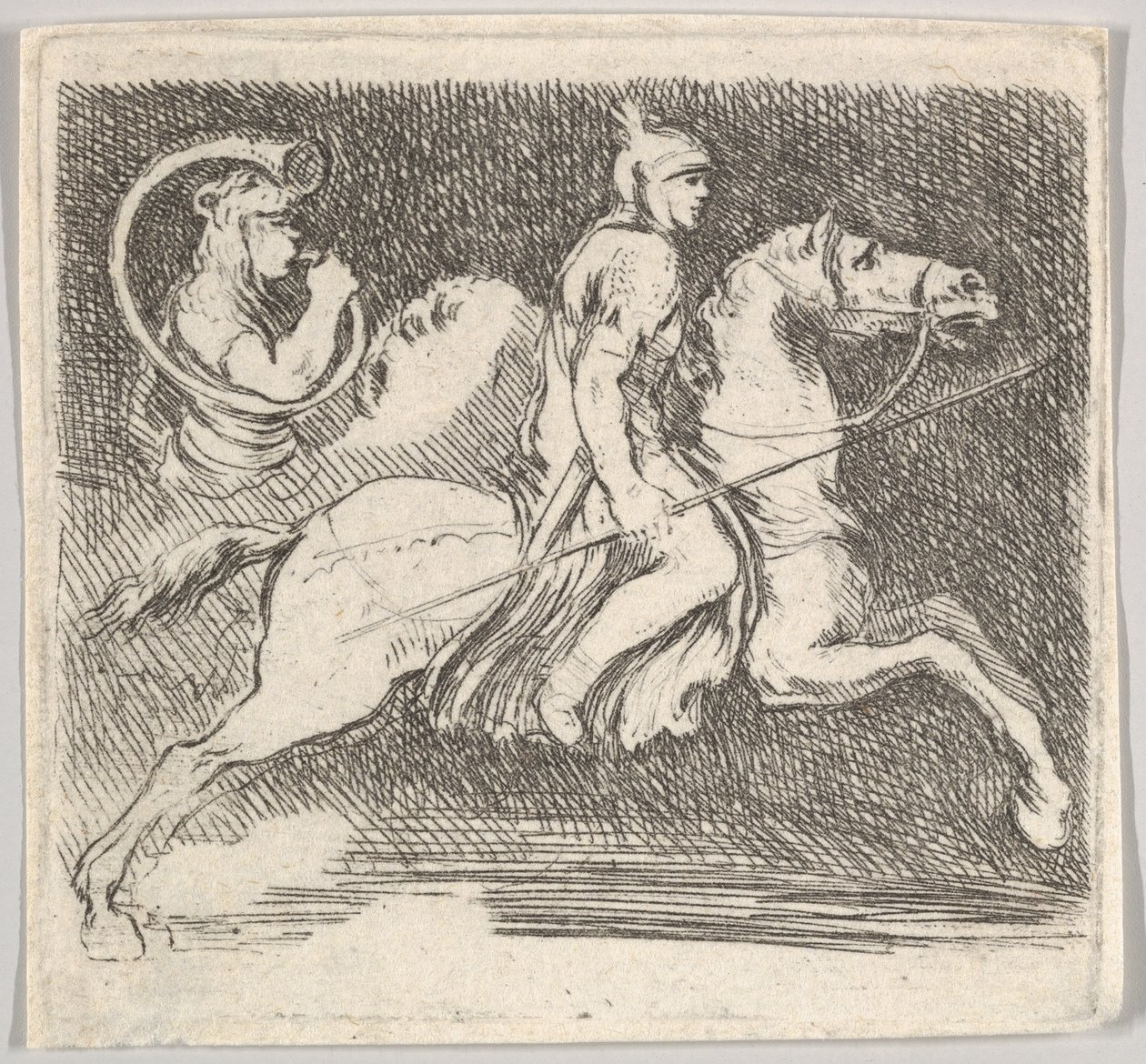 Soldat de profil galopant vers la droite tenant une lance dans sa main droite, vers 1646 - Stefano della Bella