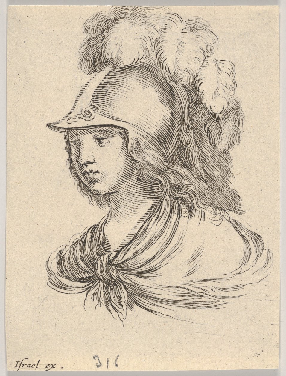 Planche 9 : buste de Minerve, portant un casque avec des plumes, regardant vers la gauche, de..., 1650 - Stefano della Bella