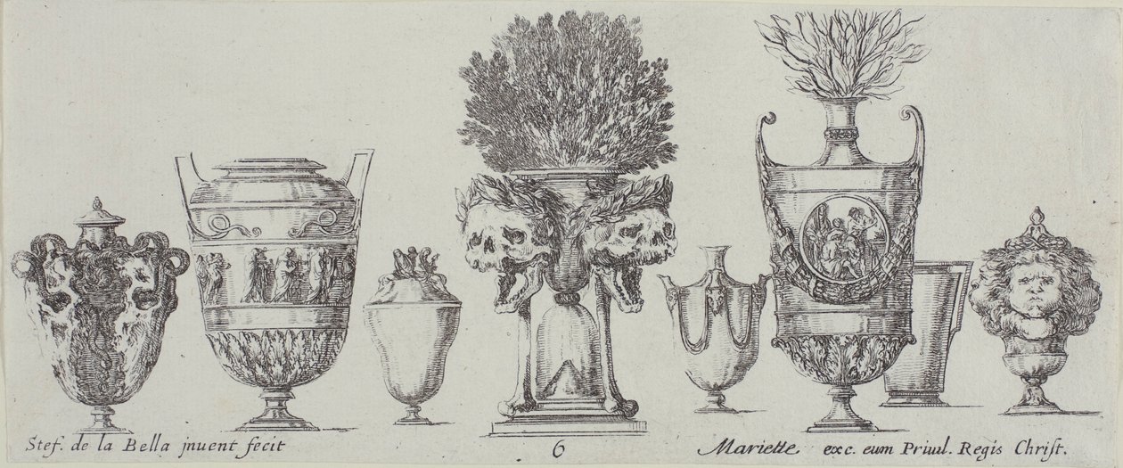 Planche six de la Collection de divers vases - Stefano della Bella