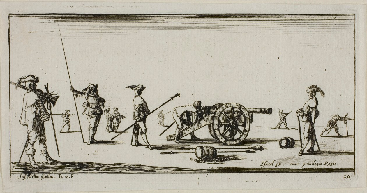 Planche Dix de Dessins de Plusieurs Mouvements par des Soldats - Stefano della Bella