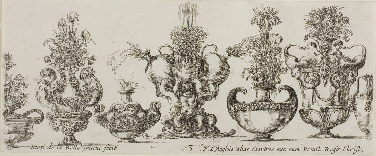 Planche trois de la Collection de divers vases - Stefano della Bella