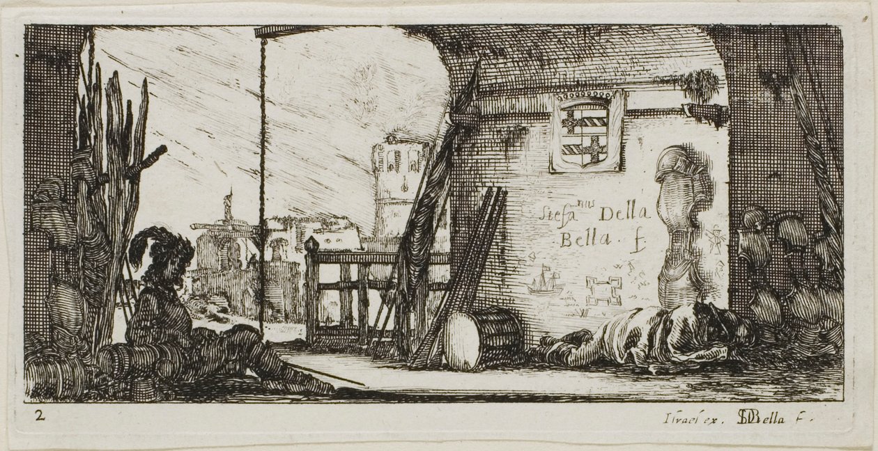 Planche Deux de Dessins de Plusieurs Mouvements par des Soldats - Stefano della Bella