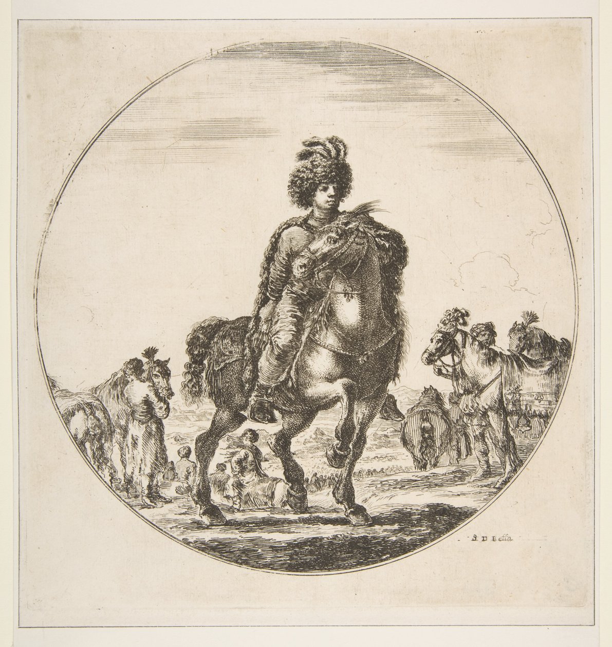 Cavalier polonais face à droite, une composition circulaire, de Figures à cheval, vers 1651 - Stefano della Bella