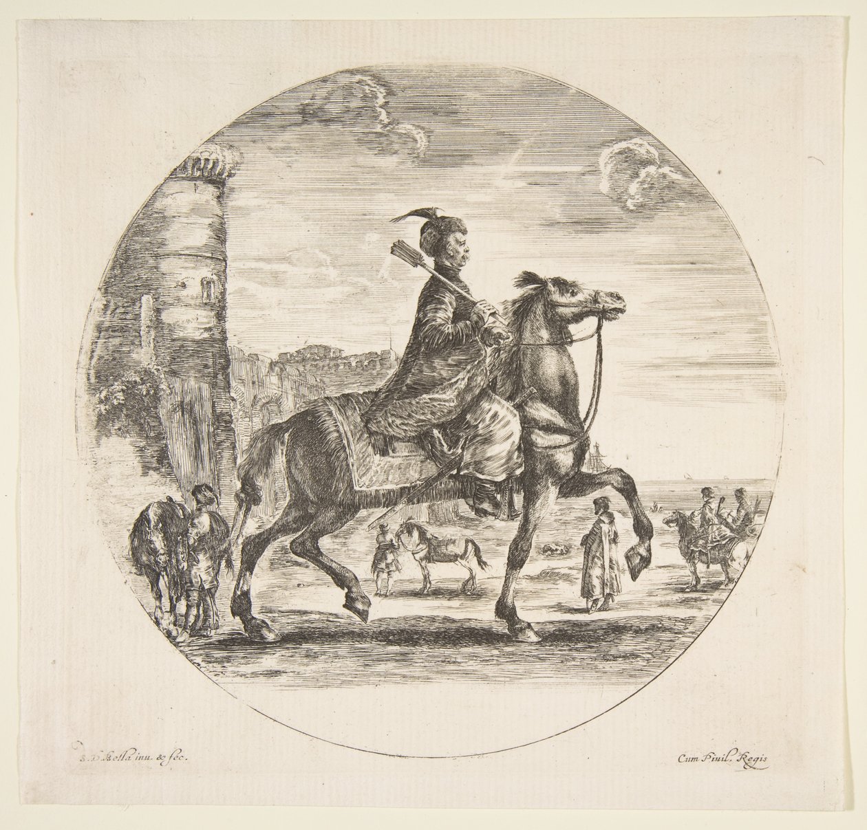 Cavalier polonais de profil face à droite, une tour et d