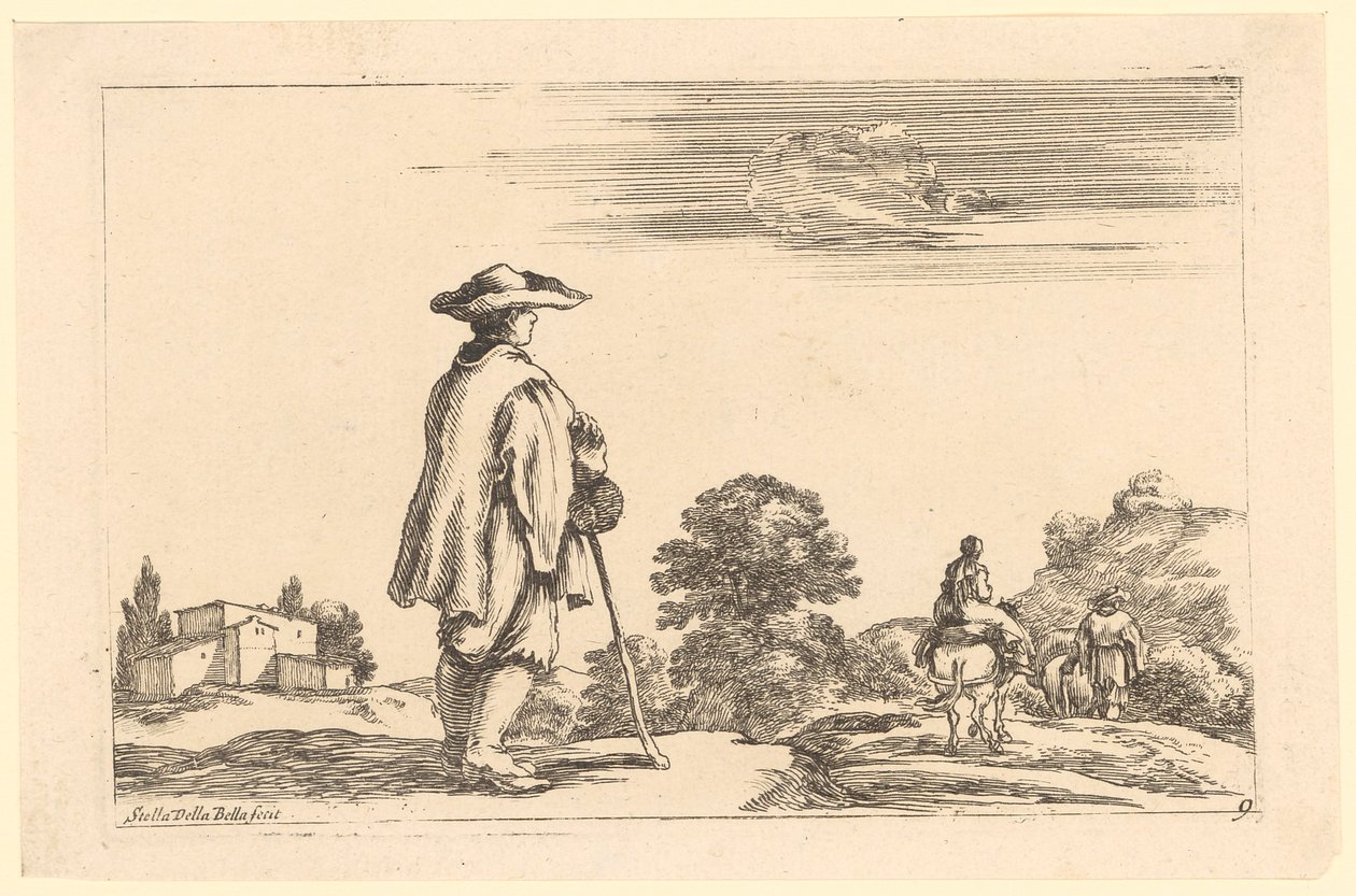 Voyageur vu de profil, près d