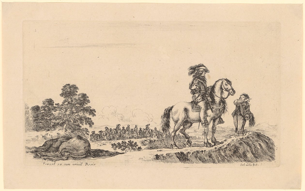 Cavalier demandant son chemin, derrière lui un grand groupe de cavaliers - Stefano della Bella