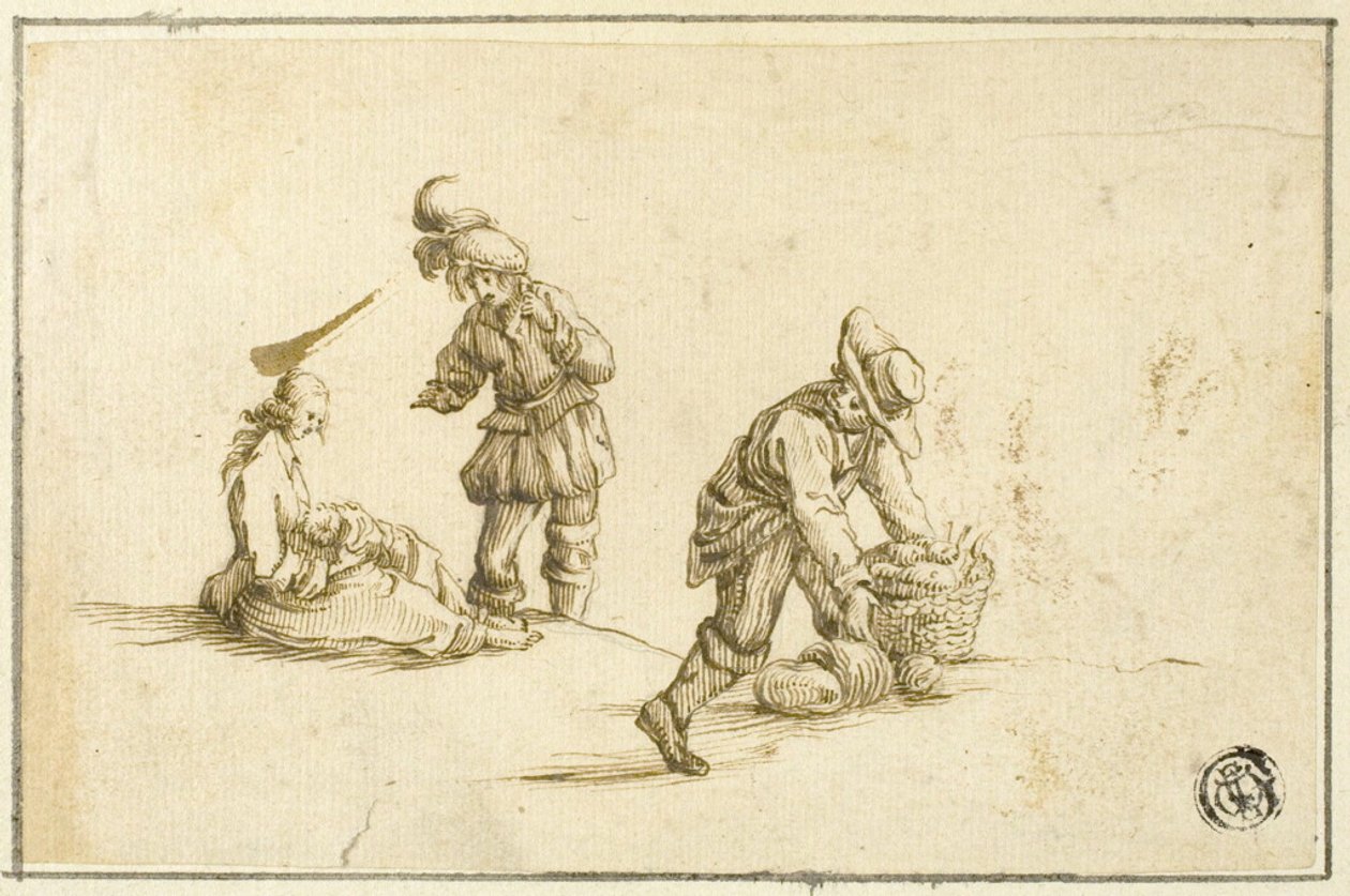 Mère et enfant au repos, et deux hommes, l