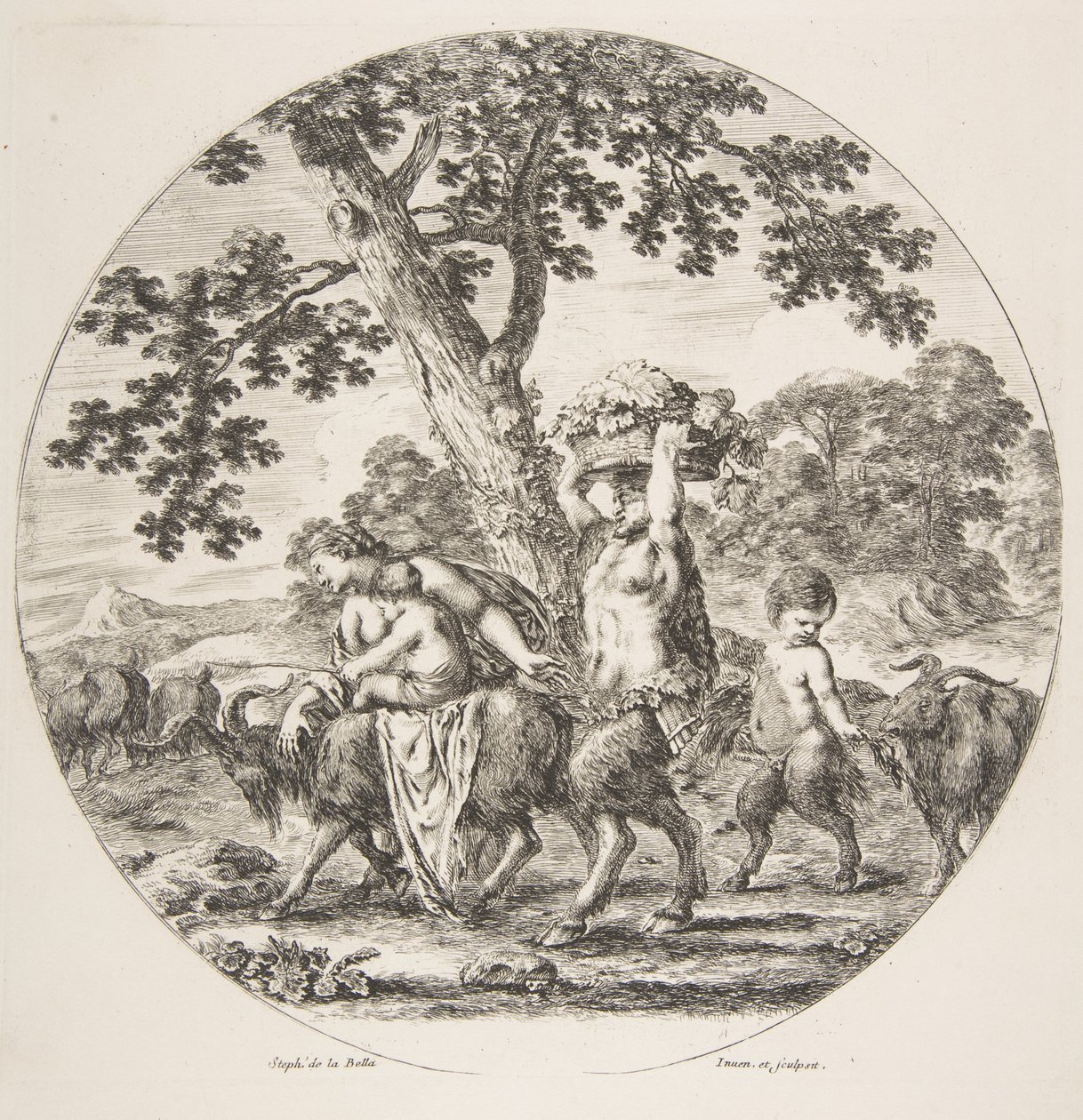 Famille de satyres marchant vers la gauche avec deux chèvres et un panier de raisins, vers 1657 - Stefano della Bella