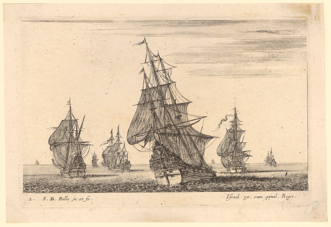 Marine représentant huit voiliers - Stefano della Bella