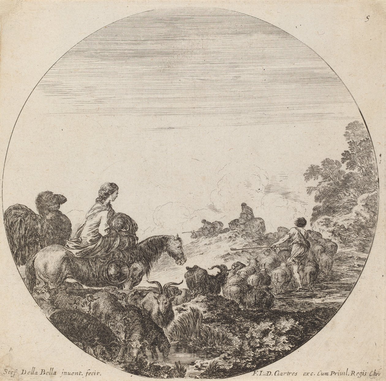 Bergers et troupeau avec femme et chameau, 1646 - Stefano della Bella