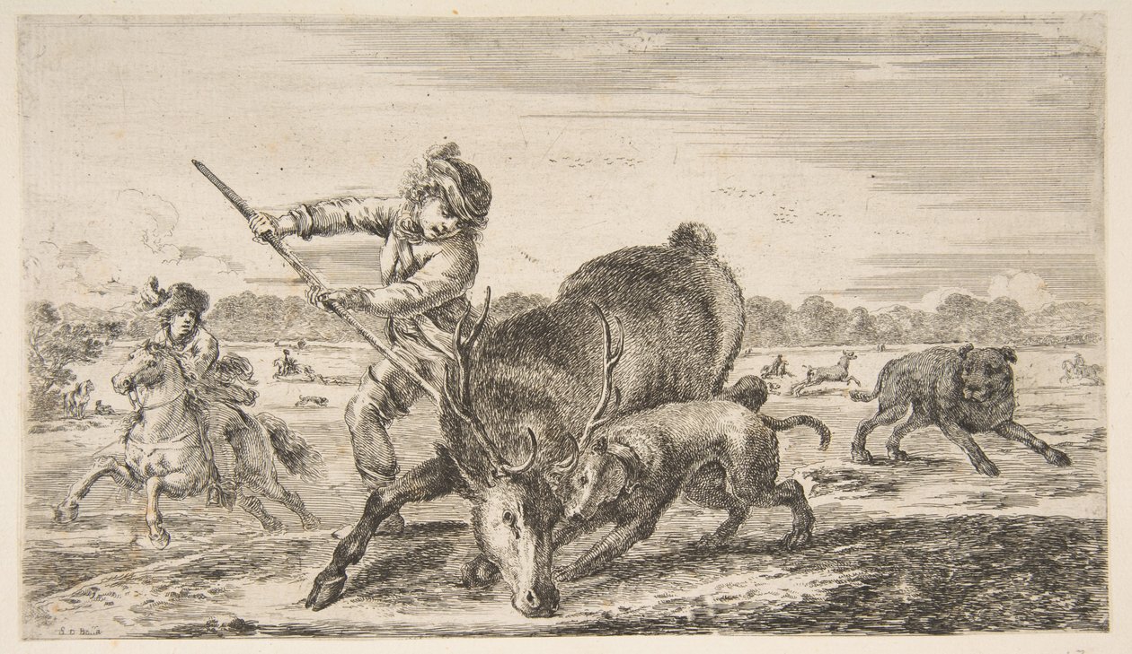 Cerf aux abois, de Chasses à différents animaux, vers 1654 - Stefano della Bella