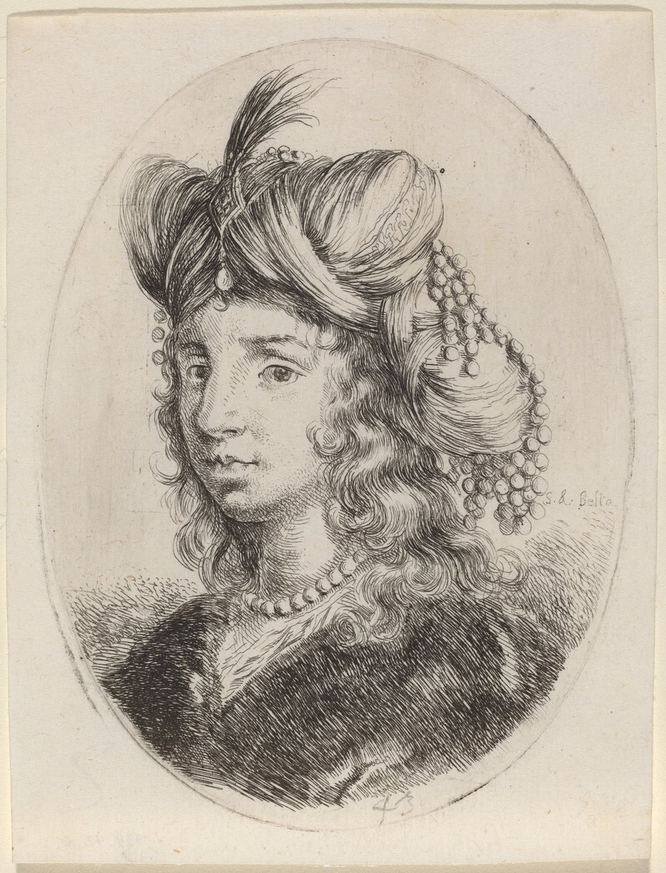 Sultane ornée de perles, tournée vers la gauche - Stefano della Bella