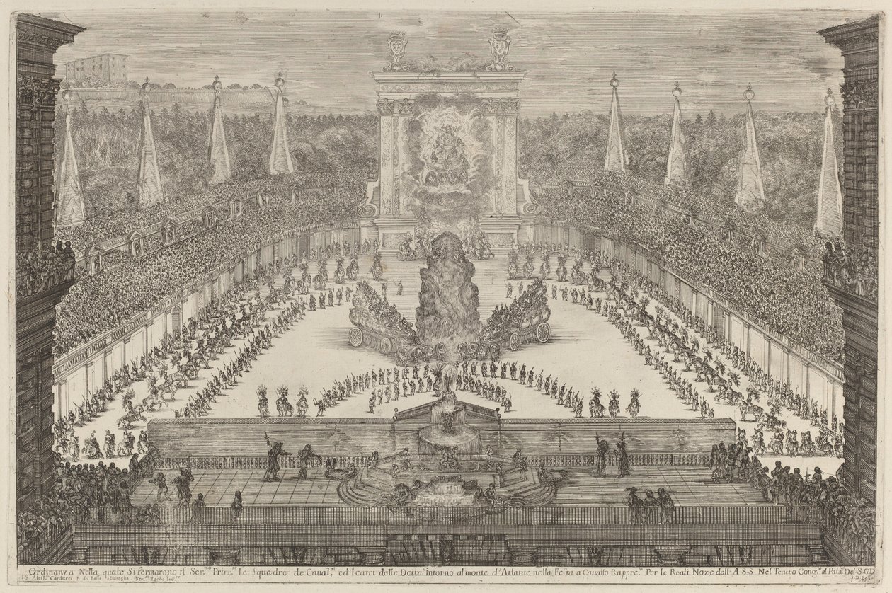 Le Prince de Toscane, ses troupes à cheval et ses carrosses autour du Mont Atlas, 1661 - Stefano della Bella