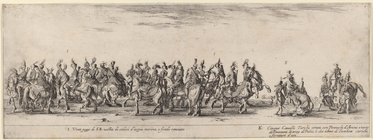 Vingt pages et cinq chevaux turcs - Stefano della Bella