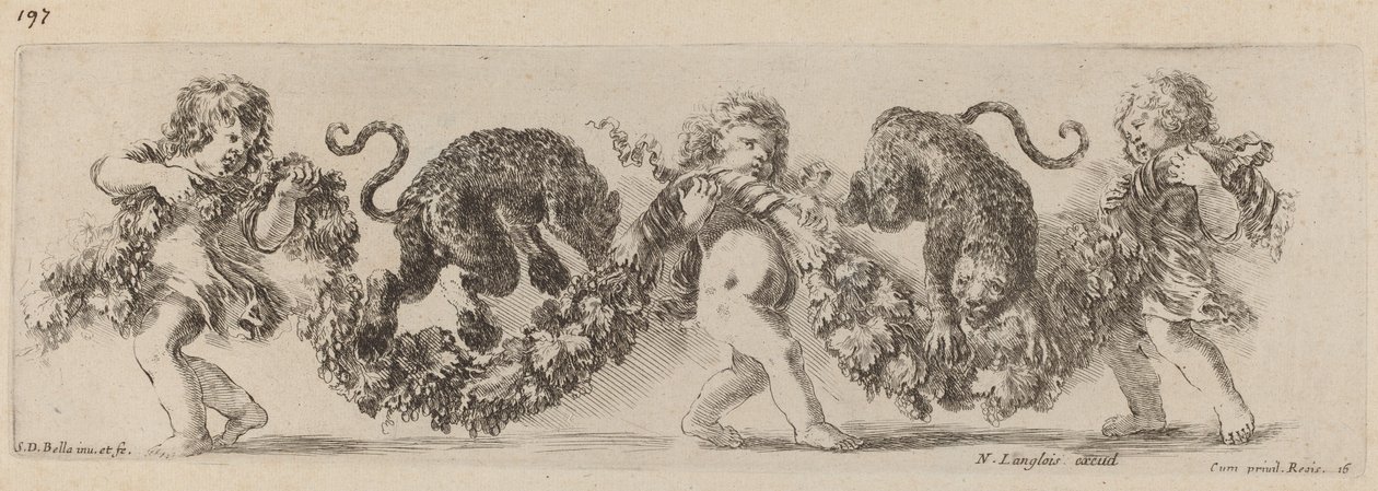 Deux léopards sautant une guirlande soutenue par des enfants, probablement 1648 - Stefano della Bella