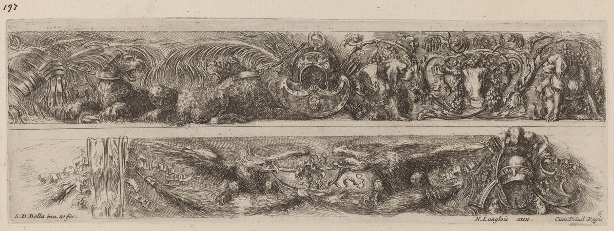 Deux bandes ornementales avec léopards et aigles enchaînés, probablement 1648 - Stefano della Bella
