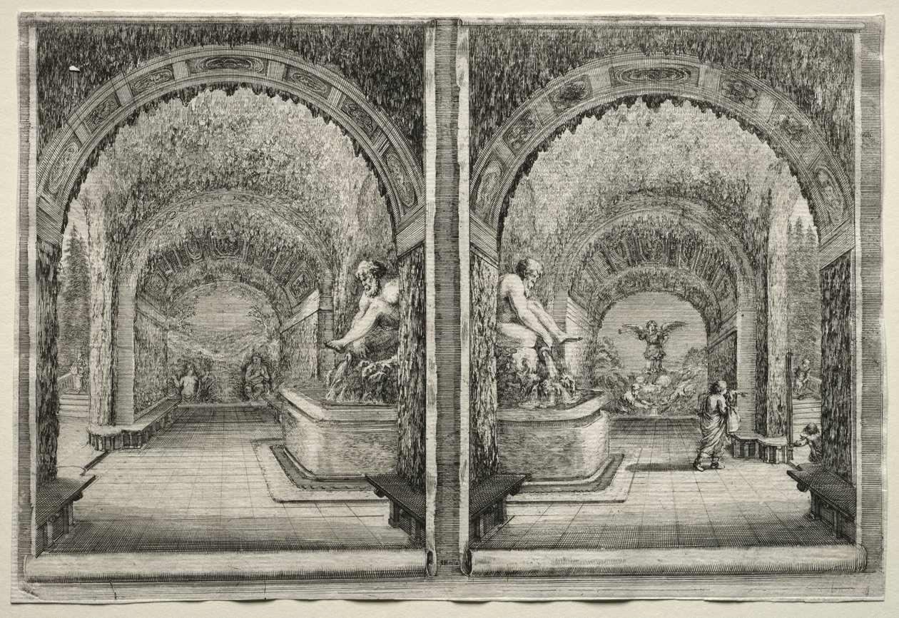 Vues de la Villa de Pratolino: Deux vues de la grotte - Stefano della Bella