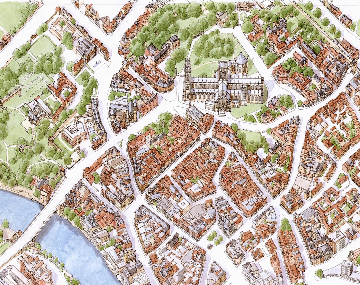 Image aérienne de la ville de York (dessinée en 1996) - Stephen Conlin