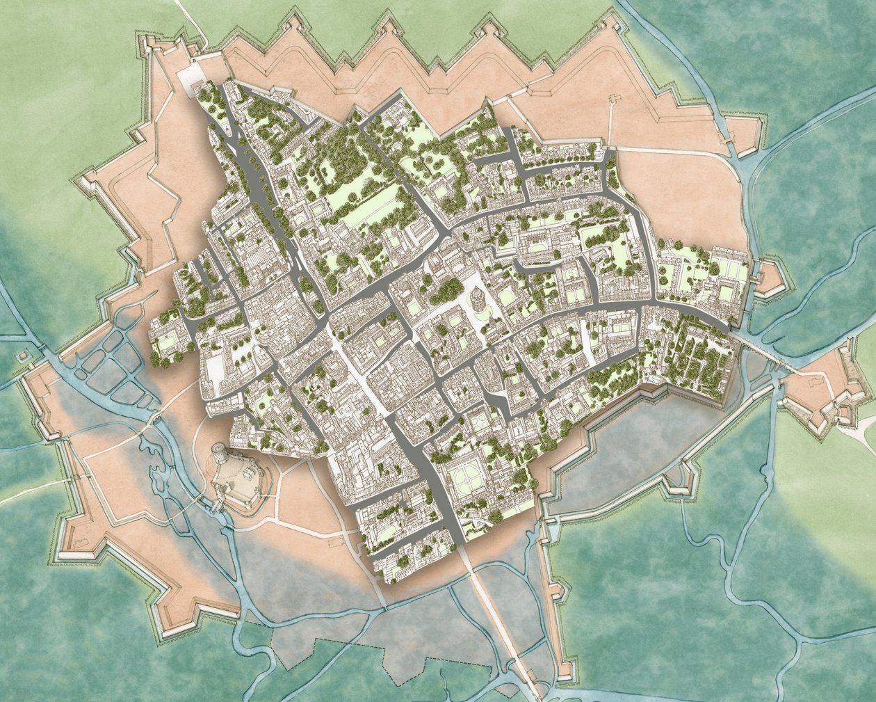 Oxford moderne sur les défenses de la guerre civile, vers 1644-1646 - Stephen Conlin