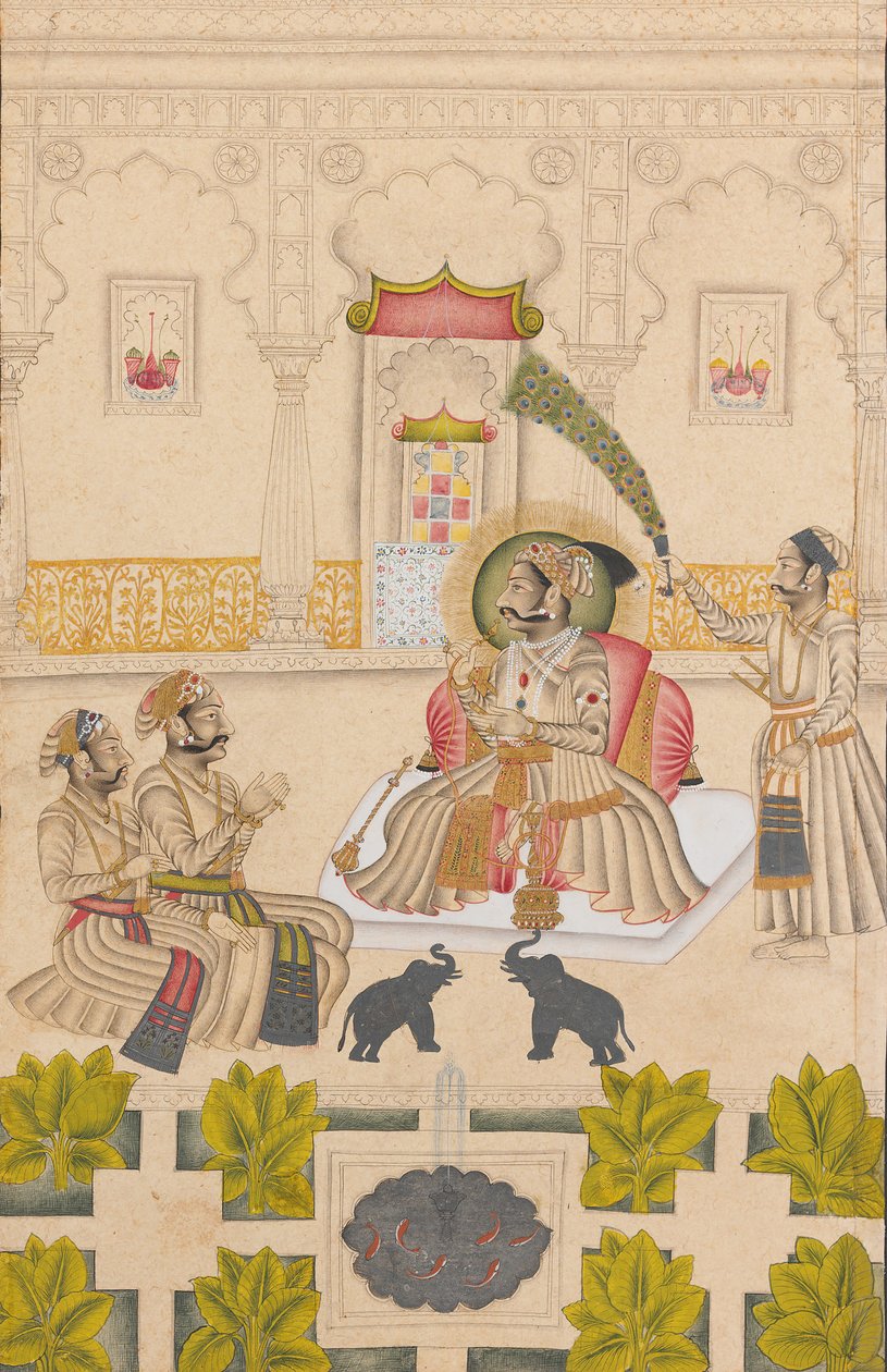 Maharana Amar Singh II montre deux éléphants en argent - Stipple Master
