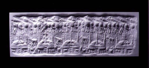 Impression de sceau cylindrique à poignée, Uruk (maintenant Warka, Irak), vers 3300-3000 av. J.-C. - Sumerian Sumerian