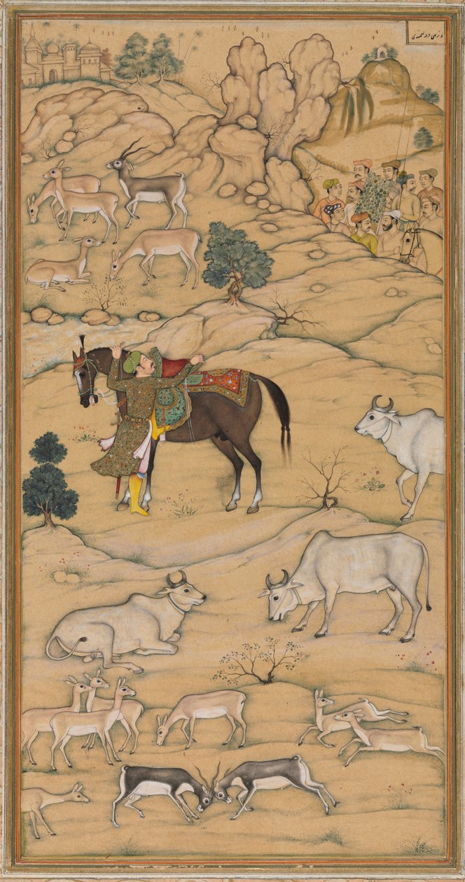 Akbar montant son cheval, page du Chester Beatty Akbar Nama Histoire d